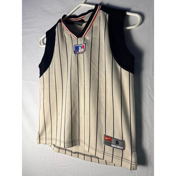 NIKE MLB Sleeveless V-neck Jersey Cream Black Striped Men's Size Small - Picture 3 of 5